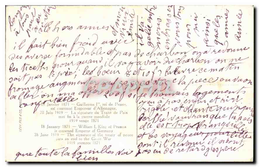 CPA La Signature de la Paix de la Grande Guerre Versailles Galerie des glaces  — Verso