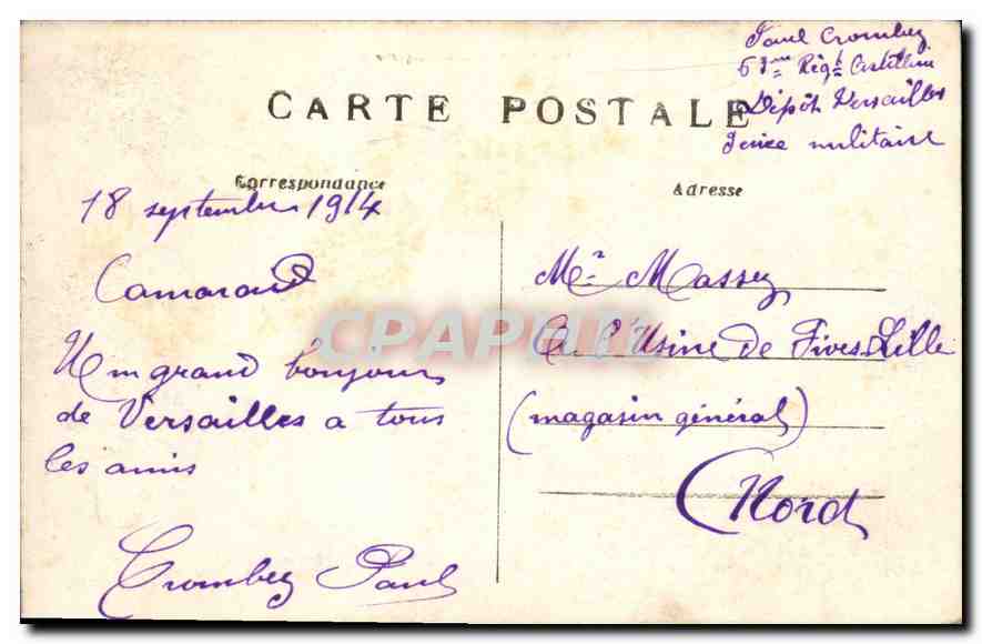CPA Versailles l'Orangerie  — Verso