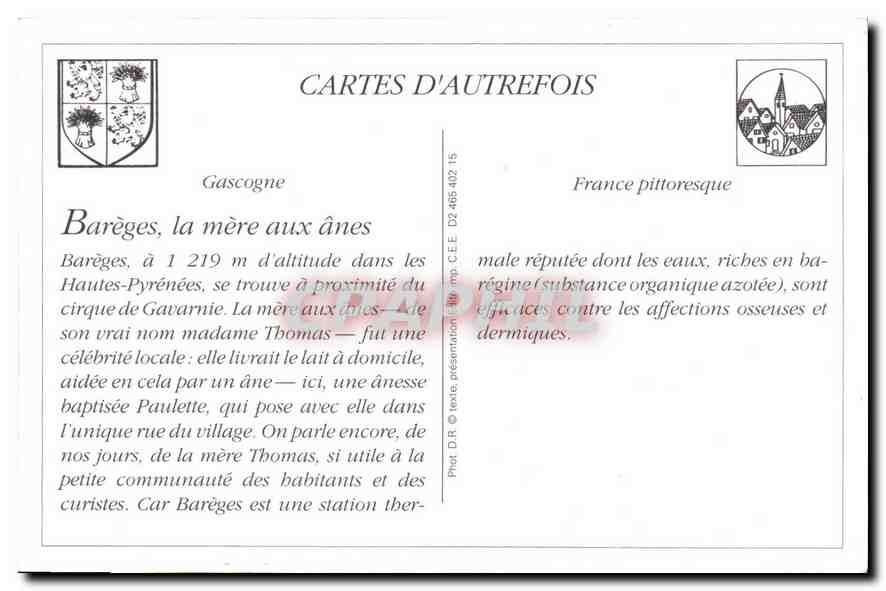 REPRO Folklore Les Hautes Pyrenees Bareges la Mere aux anes avec Paulette  — Rückseite