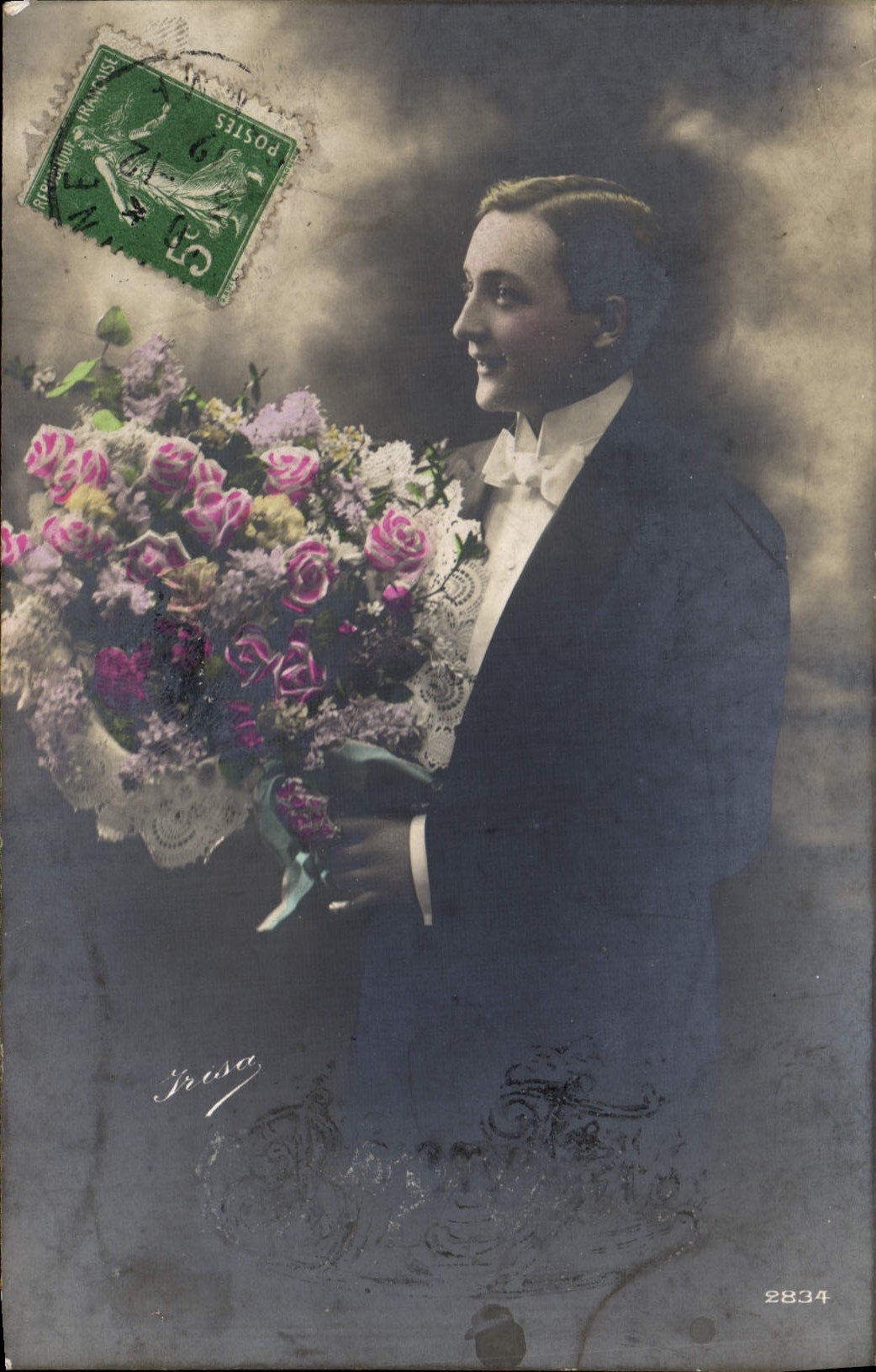 CPA Homme Fleurs