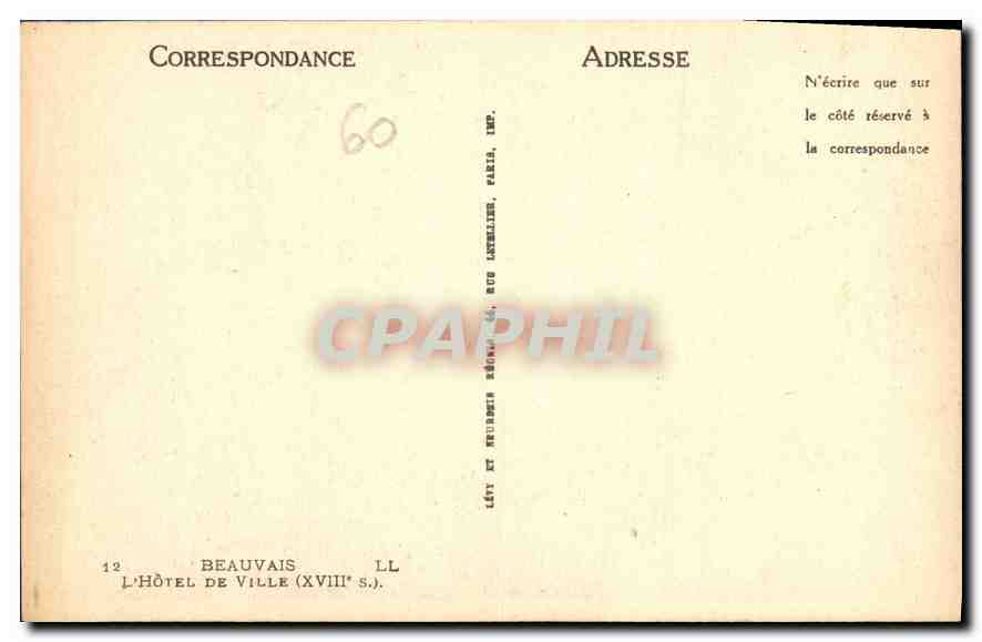 CPA Beauvais L'Hotel de Ville  — Rückseite