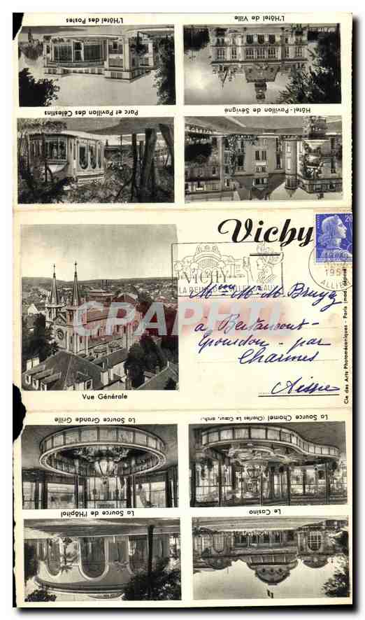 CPA Vichy vue generale le parc les bords de l'Allier le pont sur l'Allier l'Etablissement Thermal de