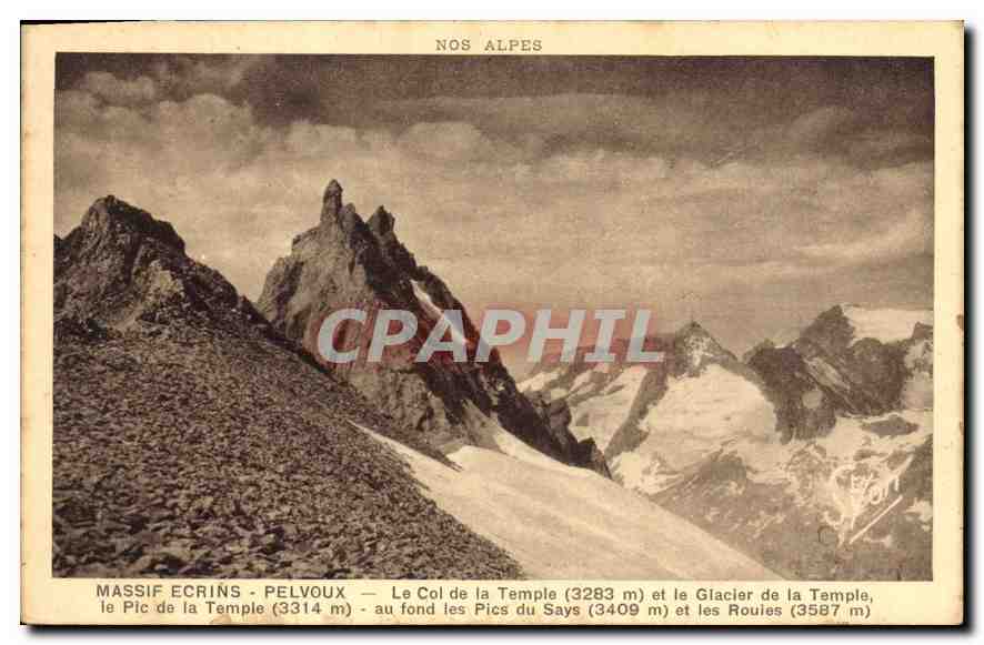 CPA Massif Ecrins Pelvoux le col de la Temple et la Glacier de la Temple le pic de la Temple au fond