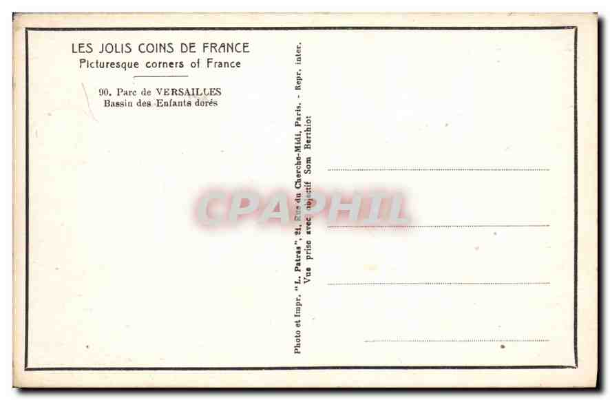 CPA Les Jolis Coins de France Parc de Versailles Bassin des Enfants dores  — Verso