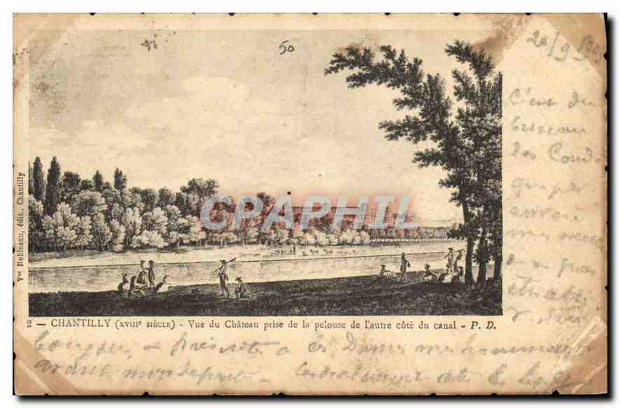 CPA Chantilly Vue du Chateau prise de la pelouse de l'autre cote du canal 