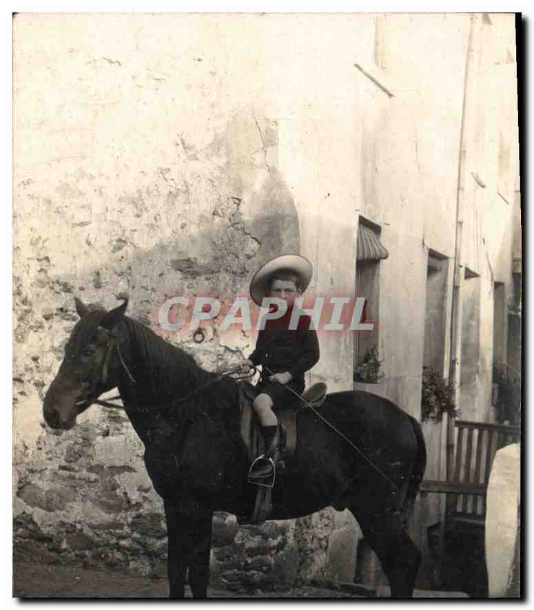 CARTE PHOTO Enfant Cheval