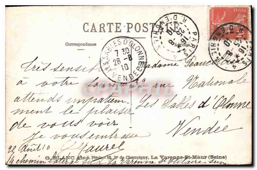 CARTE PHOTO La Varenne St Maur Personnages — Verso