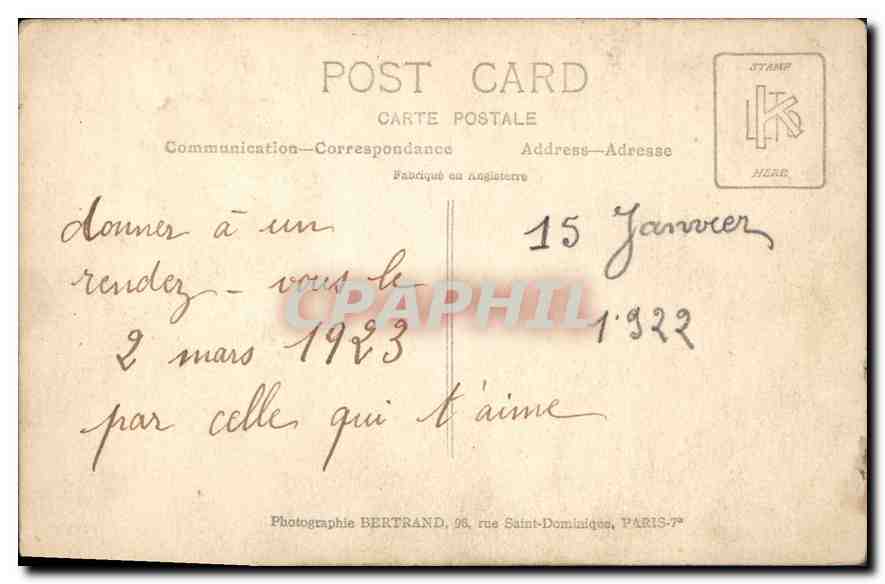 CARTE PHOTO Femme — Verso