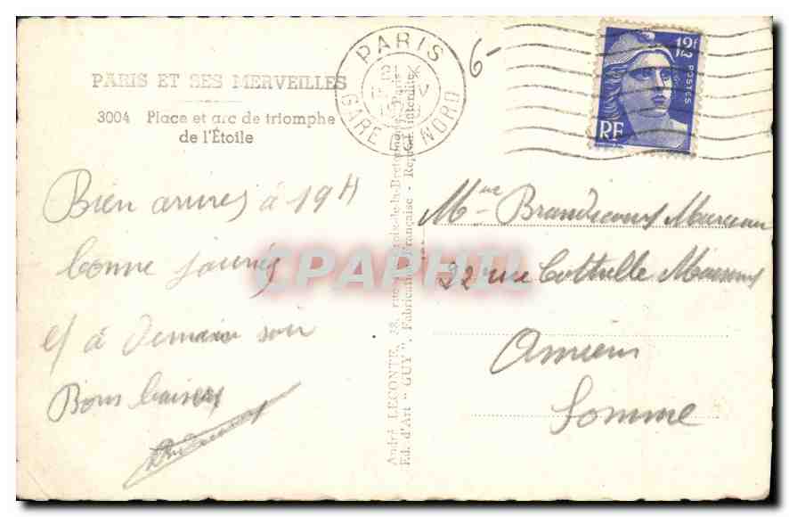 CPA Paris et ses Merveilles Place et arc de triomphe de l'Etoile  — Rückseite