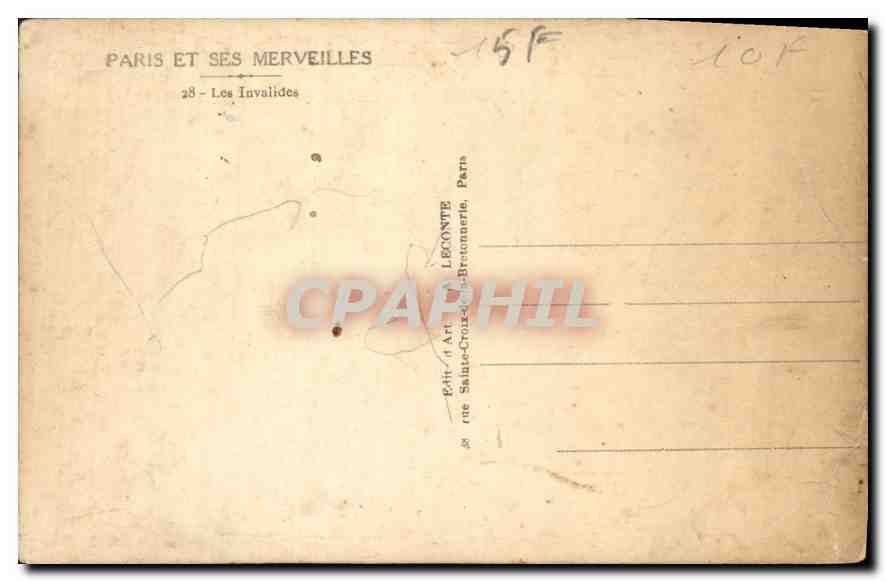CPA Paris et ses Merveillles les Invalides  — Rückseite