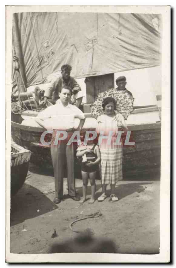CARTE PHOTO Enfant Homme Bateau