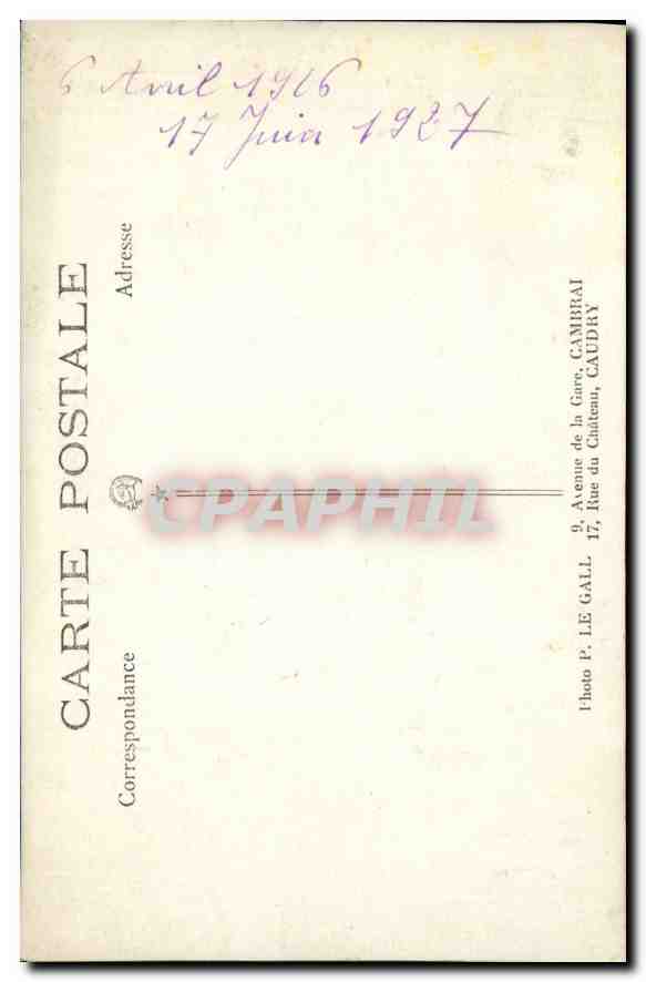 CARTE PHOTO Femme — Verso