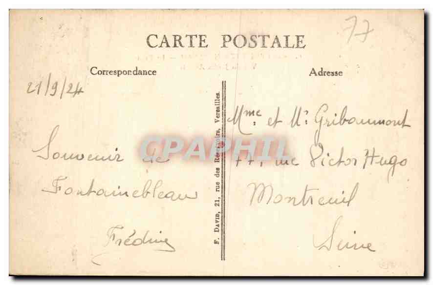 Palast von FONTAINEBLEAU — Ansicht des Palastes vom englischen Garten — Verlag B.D. n°6 — Rückseite
