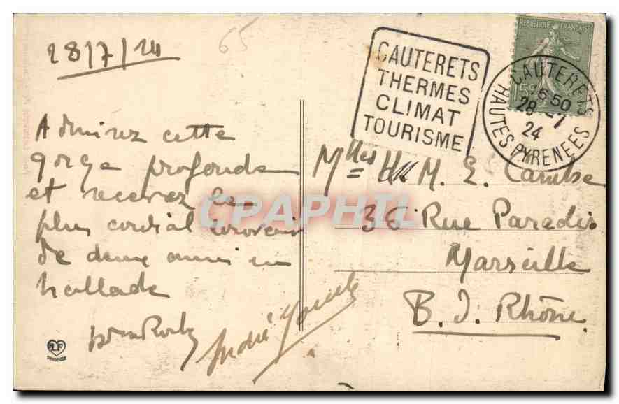 CPA Cauterets Gouffre et pont d'Espagne  — Rückseite