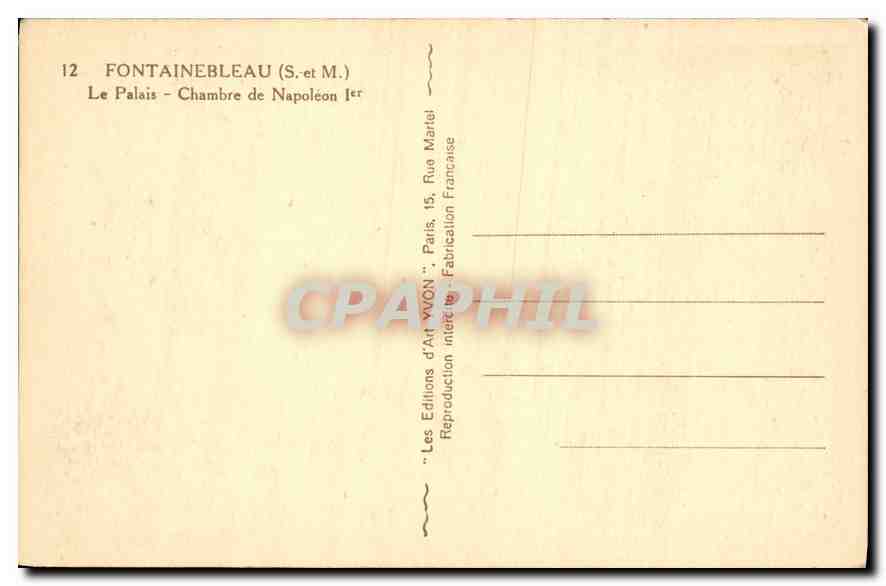 Fontainebleau - Camera di Napoleone I — Le Edizioni d'Arte VVON, Parigi — Verso