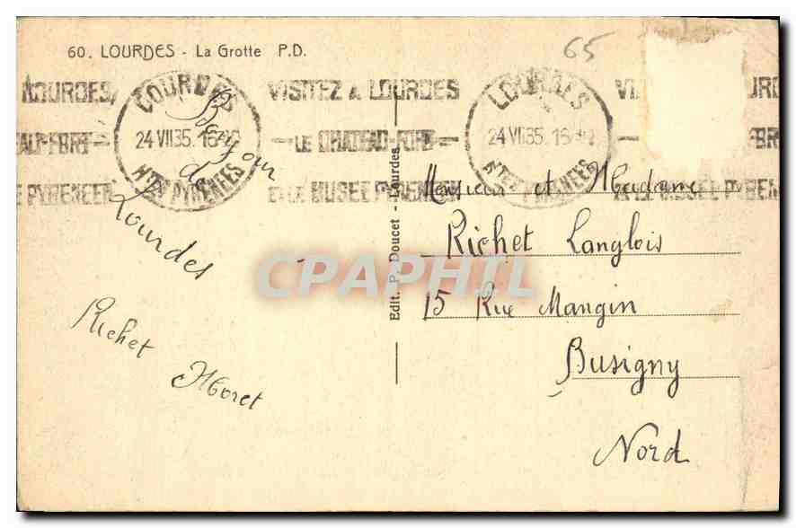CPA Lourdes La Grotte  — Verso
