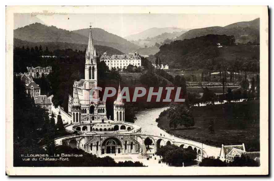 CPA Lourdes La Basilique vue du Chateau Fort 