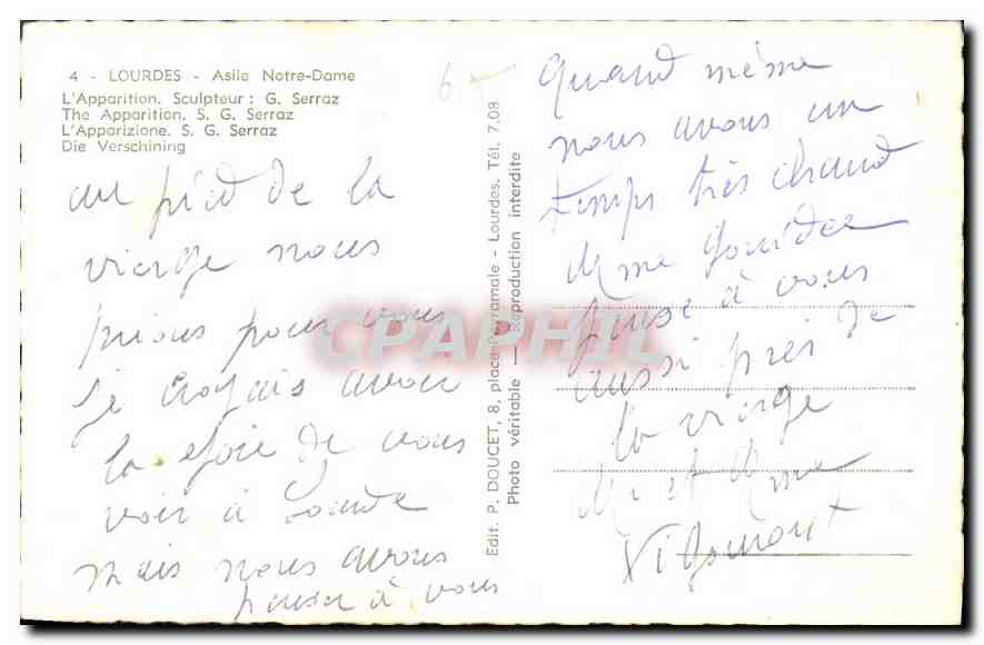 CPA Lourdes Asila Notre Dame L'Apparition Sculpteur  — Verso