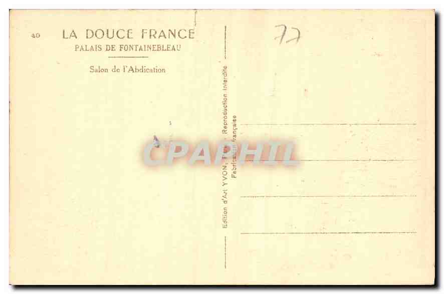 Salon de l'Abdication — Palais de Fontainebleau — Édition d'Art YVON — Verso
