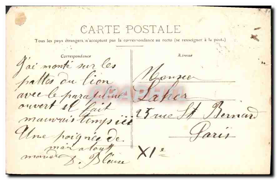 CPA Belfort Quartier Vauban Chateau et Lion  — Verso