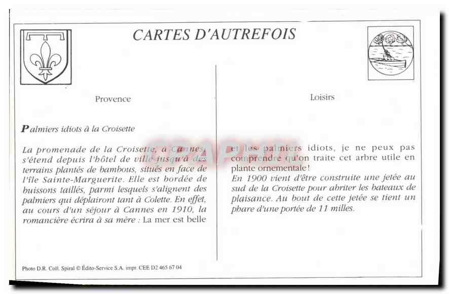 REPRO Cannes Les Mouettes sur la Plage de la Croisette  — Verso