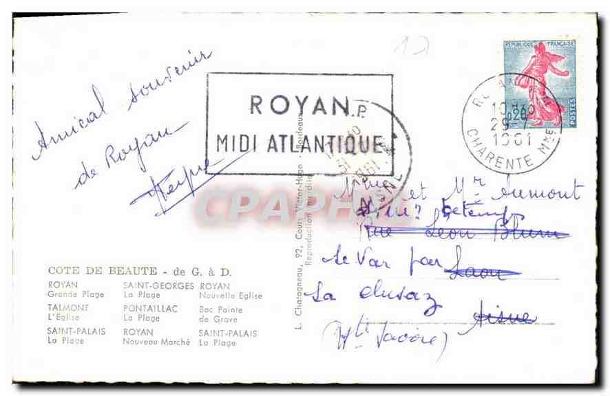 CPA Cote de Beaute Royan Saint Georges Talmont Pontaillac  — Back