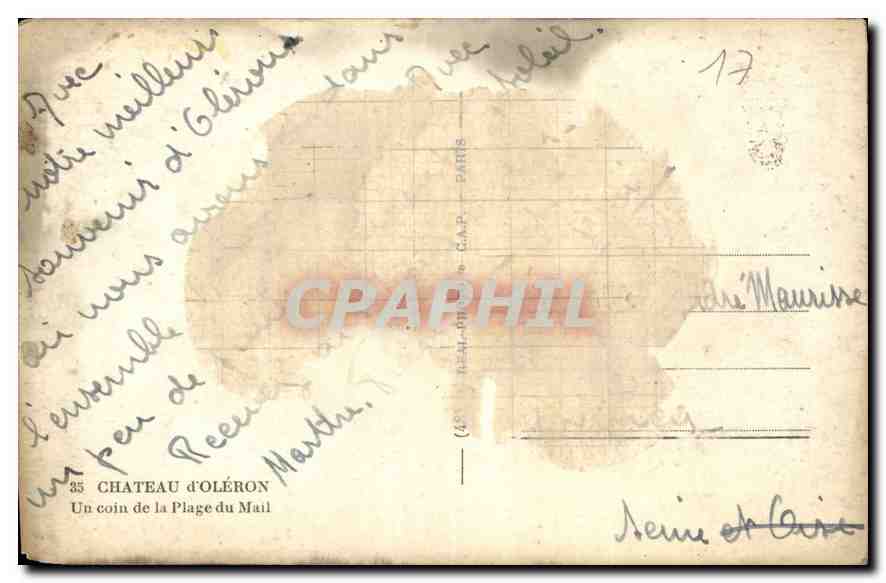 CPA Chateau d'Oleron Un Coin de la Plage du Mail  — Back