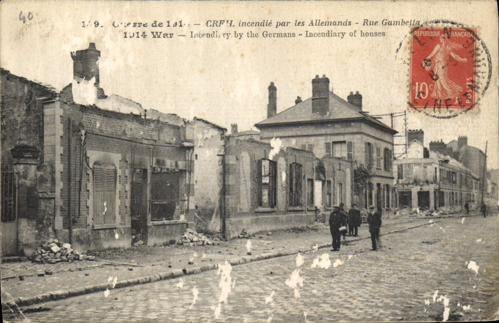 CPA Creil Incendie par les Allemands Rue Gambetta 