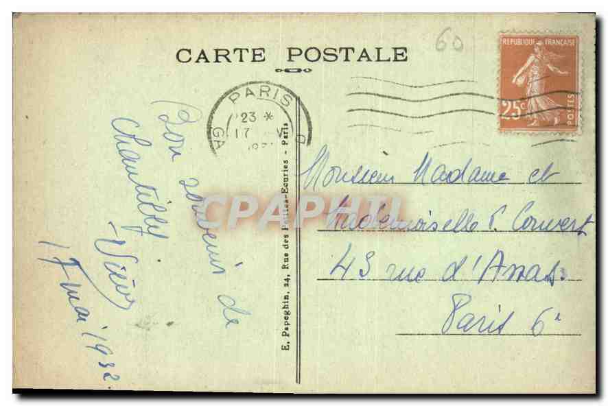 Château de Chantilly — Vue prise du Parterre — A.P. — Rückseite