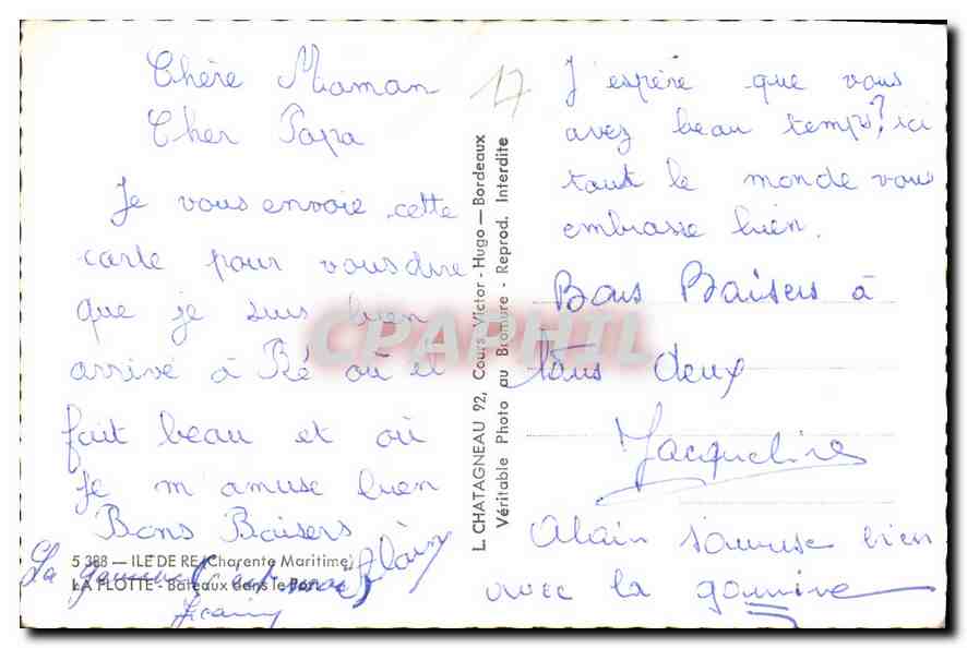 Deux bateaux de pêche à La Platie — Éditeur Elcé, n° 154 — Verso