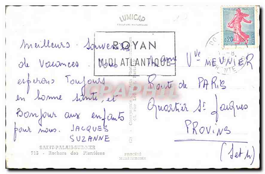 CPM Saint Palais sur Mer Rochers des Pierrieres  — Verso