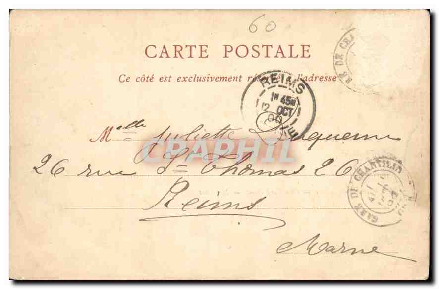 Château de Chantilly — Côté Nord-Ouest — éditeur Thomineau, Chantilly — Verso