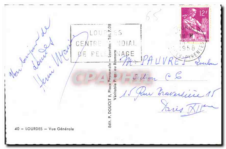 CPA Lourdes Vue Generale  — Verso
