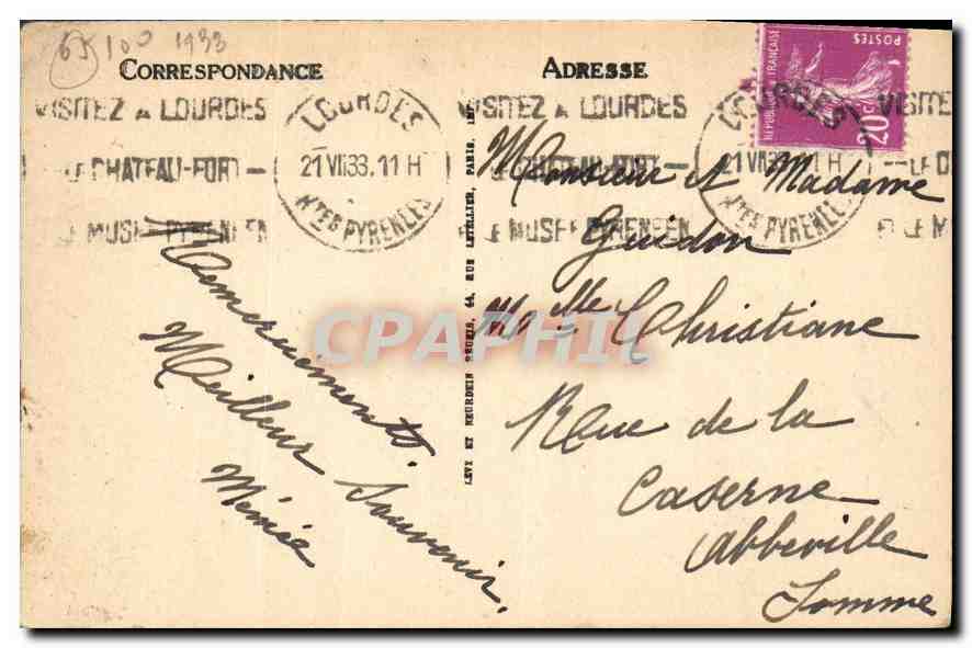 CPA Souvenir de Lourdes A la Grotte J'Ai prie pour vous  — Rückseite