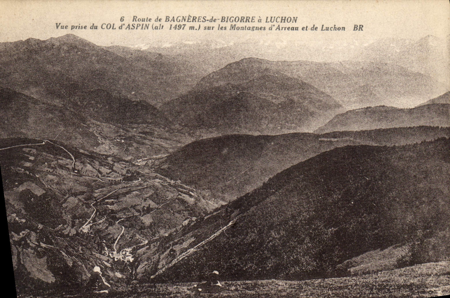 Route de Bagnères-de-Bigorre à Luchon — Vue prise du Col d'Aspin (alt 1497 m.) — Bloc Frères, Bordeaux, n°65