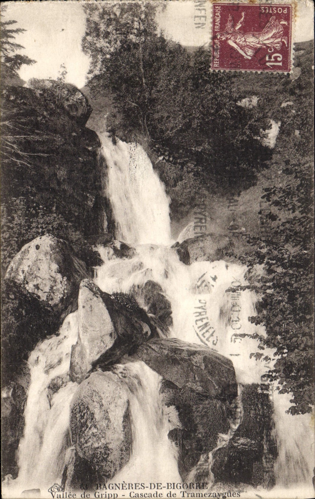 Vallée de Gripp - Cascade de Tramezaygues — Bagnères-de-Bigorre — éditeur anonyme, n° 63