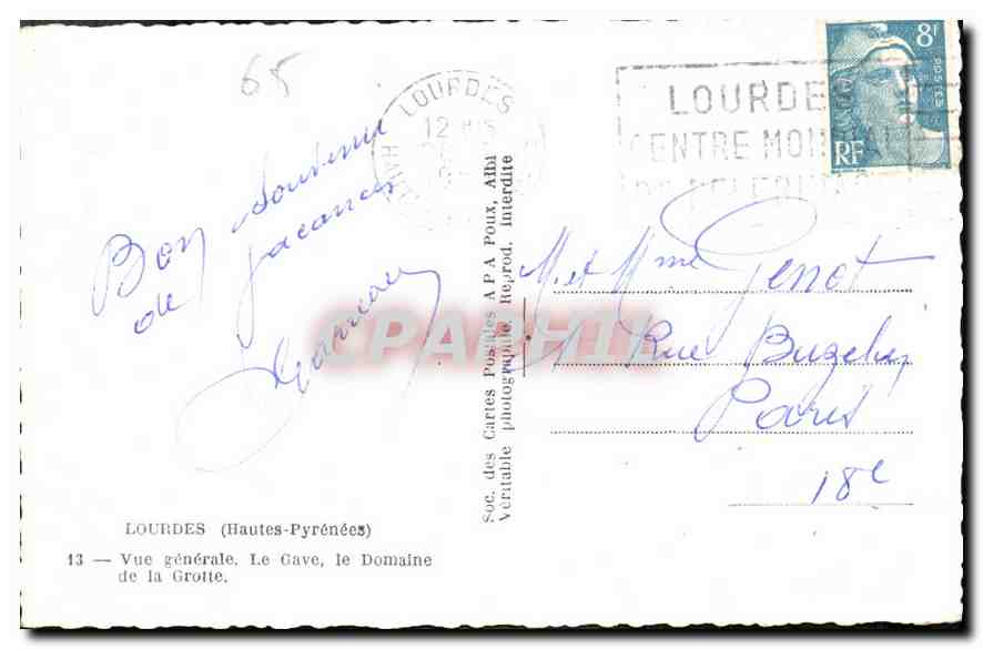 CPA Lourdes Hautes Pyrenees Vue generale Le Gave Le Domaine de la Grotte  — Verso