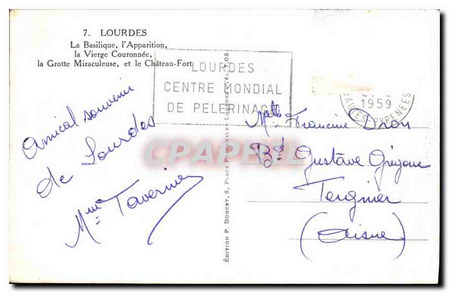 CPA Lourdes La Basilique l'Apparition la Vierge Couronnee  — Verso