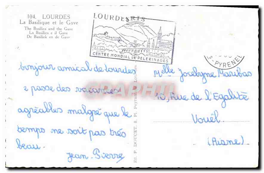 CPA Lourdes La Basilique et le Gave  — Verso