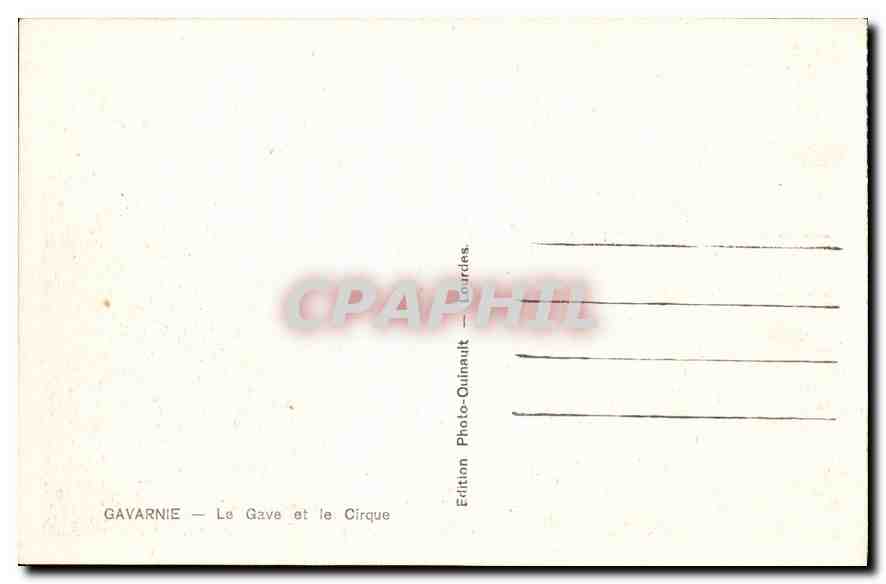Gavarnie — Le Gave et le Cirque — Édition Photo-Quinault, Lourdes — Verso