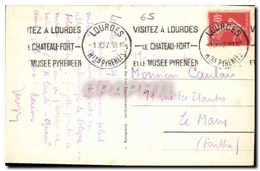 CPA Lourdes La Basilique et le Gave  — Verso