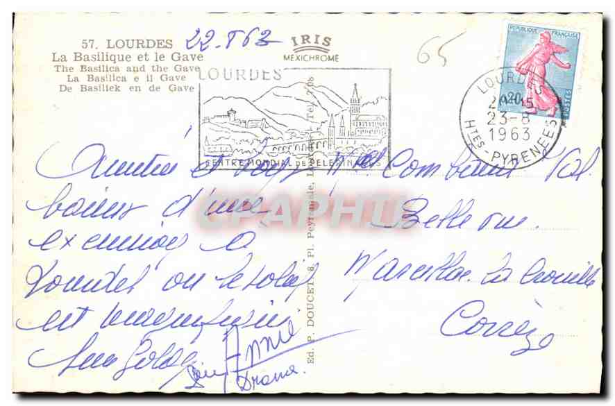CPA Lourdes La Basilique et le Gave  — Verso