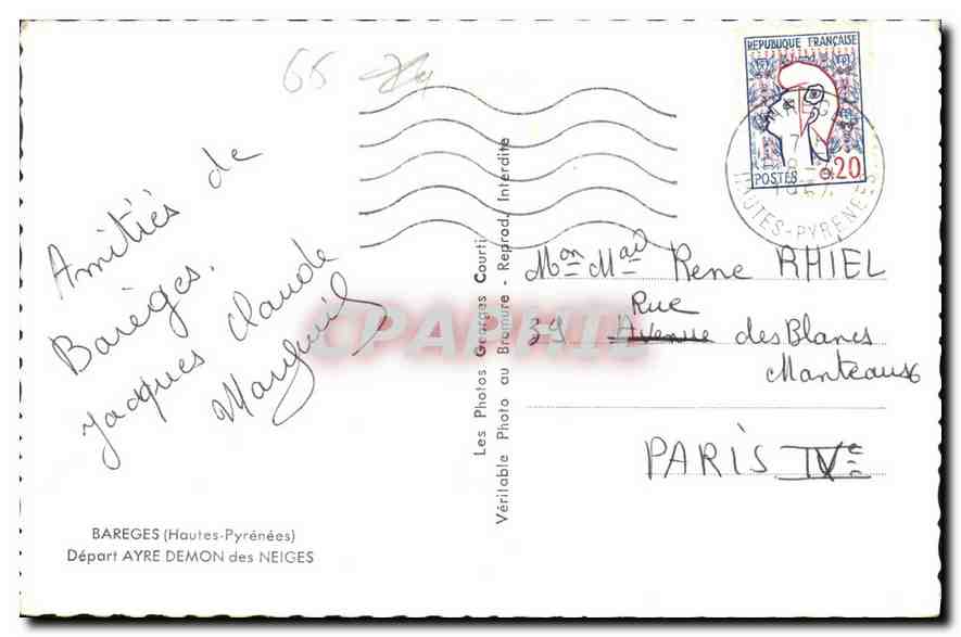 CPA Bareges Hautes Pyrenees Depart ayre Demon des Neiges  — Rückseite