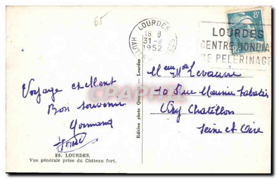 CPA Lourdes Vue generale prise du Chateau Fort  — Verso