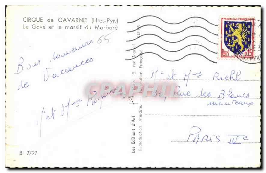 CPA Cirque de Gavarnie Htes Pyr Le Gave et le massif du Marbore  — Verso