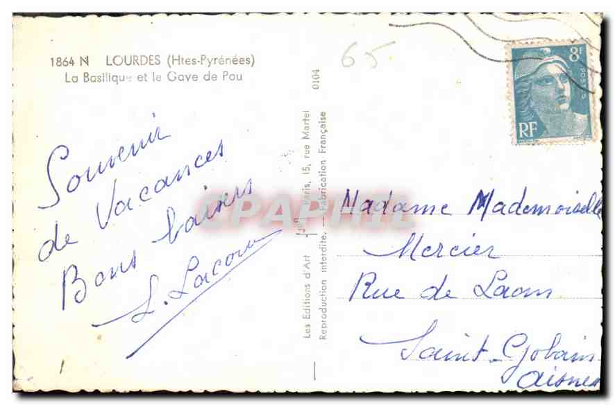 CPA Lourdes Htes Pyrenees La Basilique et le Gave de Pou  — Verso