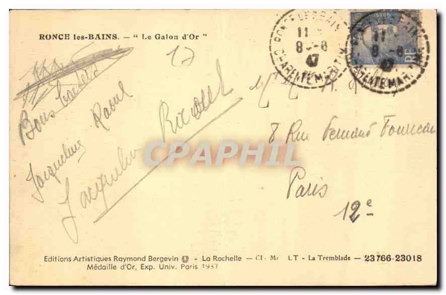 CPA Ronce les Bains Le Galon d'Or  — Rückseite