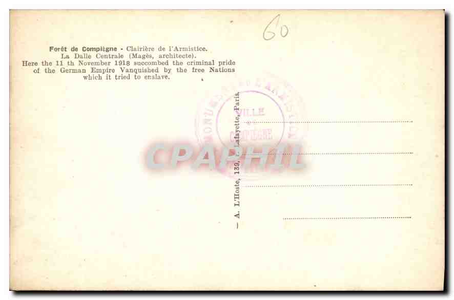 CPA Foret de Compiegne Clairiere de l'Armistice  — Rückseite