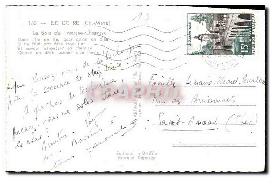 CPA Ile de Re Ch Mme Le Bois de Trousse Chemise  — Verso