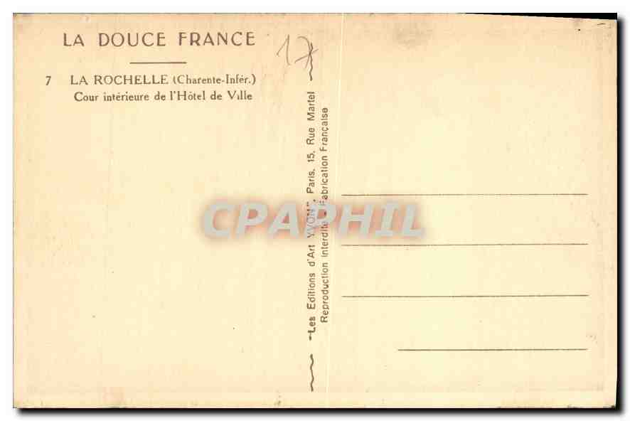 CPA La Rochelle Charente Infer Cour interieure de l'Hotel de Ville  — Back